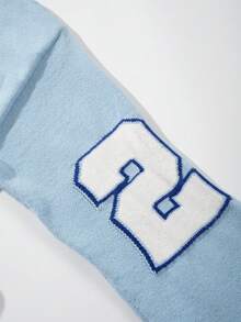 Jersey de cuello de polo con patrón de letras y números en inglés, unicolor, suelto y casual, con cuerda retorcida, lindo y juvenil, para otoño/invierno