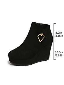 Women's Plus Size 35-43 Round Toe Platform Thick Bottom High Heel Boots, Fashion Side Zipper Ankle Boots. Plus Size Suede Ankle Boots For Autumn/Winter - Black - View 9