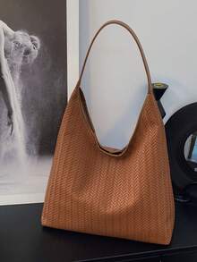 حقيبة كتف كبيرة السعة عصرية للنساء، تصميم - بني - مشاهدة 9