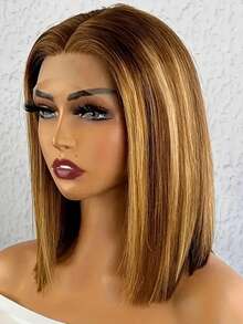 Eulisi 13*4 透明蕾丝前假发，巴西 Remy 真人发短款波波头假发，自然黑色直发假发（女士款）