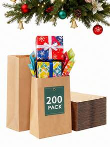 200/100 个纸质礼品袋，便携式纸袋，零食袋，适合餐厅和家庭使用，适用于蔬菜、购物、糖果、午餐、杂货、饼干、食品包装袋、旅行、户外、生日派对、婚礼、万圣节、圣诞节、返校 - 礼品袋，万圣节礼物 - 彩色 - 查看 10