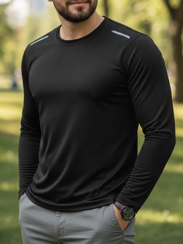 Moletom masculino leve com gola redonda e manga comprida para uso casual ou esportivo