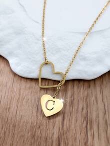 Tsnamer 1 件精致侧边首字母心形项链 个性化 26 个字母 A-Z 名字颈链 适合女士青少年女孩搭配日常珠宝礼物 - 愛心字母 - 查看 39