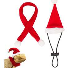 Weihnachtskostüm-Set mit Weihnachtsmannmütze und Schal für Bartagame, Echse, Reptil, Frettchen. Weihnachtsmütze mit verstellbarem elastischem Kinnriemen, tolles Weihnachtsgeschenk für kleine Tiere