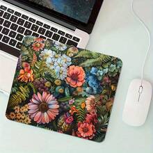 1 Blumen-Design Quadratische Mausunterlage, rutschfeste Gummibasis Büro Schreibtischunterlage, Größe 26 * 21 cm tragbar für Zuhause Computer Schreibtischunterlage, Gewicht 85g geeignet für Laptops, zufällig bedruckter Bereich