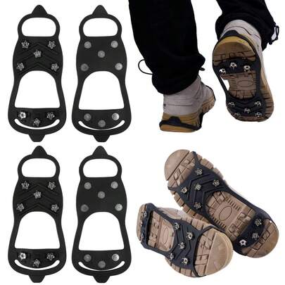 2Pairs/4Pairs Non-Slip Spike Ice Traction Cleats, Durable Ice & Snow Grips For Shoes/Boots With 8 Steel Studs Crampons