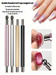 (5 Colors - Champagne - Silver - Gold - Green - Pink) Round Magnetic Nail Art Tools, 3D Cat Eye Effect, Suitable For Ladies, Salons And Home DIY, Fragrance-Free. Nail Iron, Nail Pen, Fine Detail Nail Pen, Painting Tools, Nail Art Accessories, Art Design, Nail Care Products, Round Magnetic Tools, Steel Magnetic Tools, High Precision Art Tools, Beauty Lovers, Women Nail Care - Multicolor - View 5