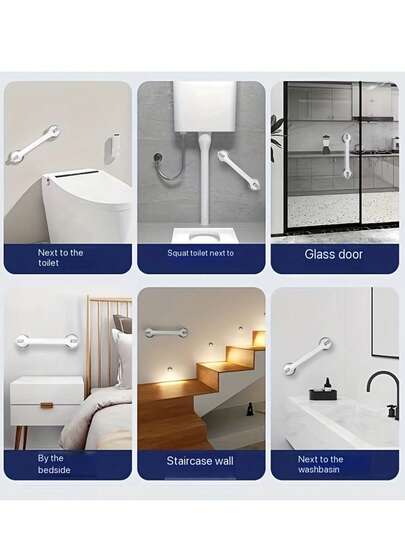 1-Pack White 16-Inch Suction Cup Bath Safety Handle - Non-Slip Shower Grab Bar, No Drill Installation, Anti-Fall Bathroom Assist Rail For Elderly, Bathtub & Toilet (300LB Capacity)