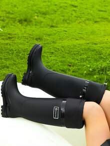 Fesd Ts 日式女式高筒雨靴，防水防滑厚底橡胶靴，适合厨房工作、户外活动，如洗车、露营、钓鱼、海滩、运动、家务，四季皆宜 - 黑色 - 查看 3