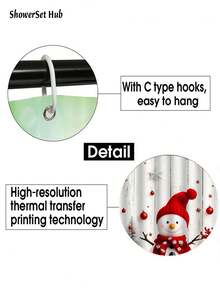1/3/4pcs Snowflake Snowman Christmas Shower Curtain Bathroom Set ,Waterproof And Wear-Resistant Accessories,With 12 Hooks - Includes Toilet Seat Cover, Bath Mats, And Rugs - Non-Slip Polyester Fabric - Washable - Perfect For Holiday Decor,Home/Bedroom/House/Western Decor, - Multicolor - View 7