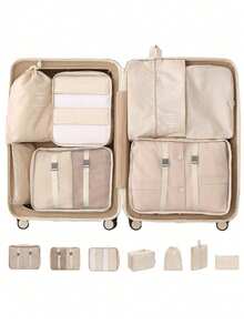 7 pièces/set + 1 pièce Grand sac de rangement de voyage, sacs de rangement étanches et portables, convient pour les voyages, les dortoirs, l'école, les vacances, avec sac à chaussures, sac à sous-vêtements, sac à chaussettes, sac à linge