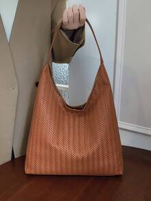 حقيبة كتف كبيرة السعة عصرية للنساء، تصميم - بني - مشاهدة 3