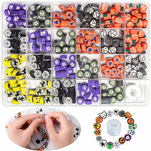 1 Box Halloween Stylish Minimalist Bracelet Making Kit, Polymer Clay Beads Suitable For Women, DIY Jewelry Making Materials, Party Favor Gift, Simple Craft Set, Suitable For All Seasons