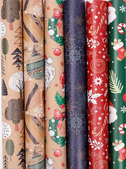 10 piezas de papel de regalo de Navidad - Hojas con estilos de papel de regalo de kraft, papel de regalo rústico de granja con cuadros de búfalo, renos y muñecos de nieve para regalos de fiesta de cumpleaños de Navidad, envoltorio de regalo navideño para todas las edades