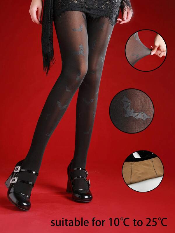 زوج جوارب حريرية شفافة طويلة للنساء 80 جرام، للربيع والخريف، باللون الأسود، جوارب سيكسي بحجم كبير، جوارب ساخنة وسميكة للخريف والشتاء، مناسبة لأزياء هالوين (مناسبة لدرجات حرارة 10-25 درجة مئوية)