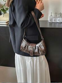 1pc Women Retro Biker Chic Studded Adjustable Strap Crossbody Bag, Large Capacity Soft Gradient Leather Shoulder/Underarm Bag, Suitable For Work, Dating, Parties, Vintage Bag For Women, Halloween Purse Perfect For Fancy Party Halloween Fashion & Gothic Fashion - 棕色 - 查看 9