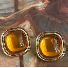 1 Pair Classic Square Candy Stud Earrings, 1 Pair Golden Sunflower Stud Earrings, Suitable For Valentine's Day Gift, Wedding, Engagement, Anniversary, Party Jewelry