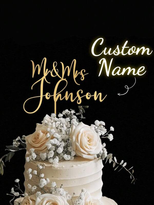 1/3/5pcs Cake Topper For Wedding, Personalized Cake Topper, Rustic Wedding Cake Topper, Custom Mr Mrs Cake Topper, Wedding Cake Topper, Gold Wedding,Chic Design