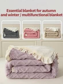 1 pieza Manta de cachemira falsa con ribete de encaje de alto gramaje a doble cara - Minimalista y de moda, ultra suave y resistente a las pelusas, tecnología cálida y amigable con la piel, versátil para dormitorio, sofá, oficina y exterior, regalo ideal para otoño/invierno