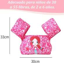 Acokt Chaleco Salvavidas de Natación para Ni?os con Mangas, Chaqueta de Natación con Correa Ajustable de Dibujos Animados, Flotadores de Piscina para Ni?os, Chaleco Salv para 30-55 Libras Ni?os - Sirena Rosa - Ver 2