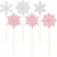 DGyufise 12Pcs Snowflake Frozen Birthday Party Supplies Glitter Snowflake Centerpieces Sticks Snowflake Birthday Party Decoration Winter Theme Birthday Party Frozen Table Decorations Pink Silver10