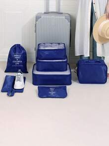 9pcs/7pcs/1pc Beige Letter Pattern Travel Packing Cubes, Travel Organizer Set, Luggage Organizer Bags, Travel Luggage Packing Organizers With Laundry Bag, Compression Shoe Bag, Clothes Underwear Bag, Unisex, Make Travel Easier, Suitable For Travel Storage Bags, Cosmetic Bags, Dorm Room Decor, Bedroom Storage Bags