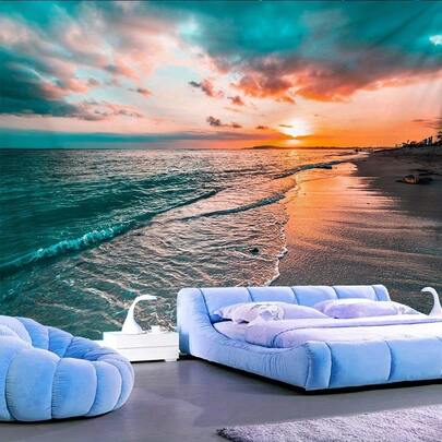 1 قطعة جدارية من البوليستر ذات ألوان زاهية للشاطئ - معلقة جدارية أنيقة لغرفة المعيشة، غرفة النوم، المكتب - سهلة التركيب، متينة، مقاومة للبهتان، ديكور المنزل، ديكور الغرفة، ديكور الحفلات، تأتي مع طقم تركيب مجاني