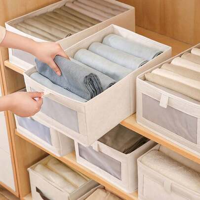 1pc Oxford Cloth Storage Box, Visible Clothes With Lid, Fabric Organizer Box, Large Size Household Storage Container