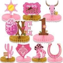 D9PCS Cowgirl Party Decorations Western Cowgirl Honeycomb Centerpieces For Pink Girl One Birthday Baby Shower Party Supplies10
