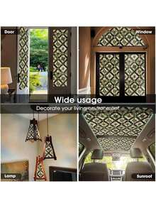 Boho Golden Vintage Geometric Dark Green  Stained Glass Window Films Decorative Double - Side Privacy Film Self - Adhesive Static Glass Window Clings Living Room Bathroom Glass Decor - Xanh đậm/vàng - Xem 5