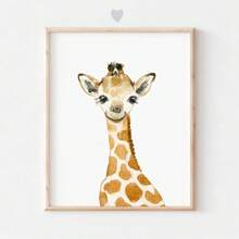 1件主题婴儿房墙面装饰画，适合男孩房、中性婴儿房，图案包含大象、狮子和长颈鹿，防水，可用作床头墙纸、派对装饰礼品。