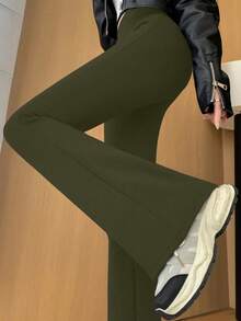 Trioutop 高腰外穿收腹显瘦新款阔腿瑜伽春秋冬打底裤 - 軍綠色 - 查看 2