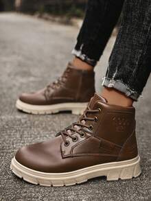 Plus Size New Safety Shoes Men's Boots, Casual Shoes Work Shoes High-Top Work Boots Outdoor Boots Hiking Shoes Leather Boots, Brown