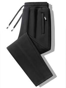 休闲纯色长裤，男士健身运动服，可调节抽绳腰带，适合所有季节，是健身、运动、户外活动的理想礼物 - 黑色 - 查看 3