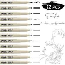 12 Piezas Bolígrafos de Dibujo Negros, Bolígrafos de Tinta, Estilógrafo con Punta Fina de 0.23-3 MM, para Caligrafía, Dibujar, Escribir, Diseñar, Cómic - 12 - Ver 1