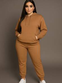 Conjunto comfy y con estilo  ¡Perfecto para estar en casa o salir con flow!  ✨ Nuevo conjunto de pants + sudadera con capucha para dama - Camel - Ver 3