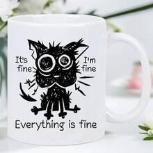 "It's Fine" Sarcastic Black Cat Ceramic Coffee Mug - Insulated Reusable White Cup With Humorous "I'm Fine" Quote, Hand-Wash Only, Perfect Gift For Coffee Enthusiasts & Cat Lovers, Casual Drinkware, Playful Design, Durable Drinkware, Quirky Style, Sturdy Construction, Office Workers - Không sao đâu - Xem 1