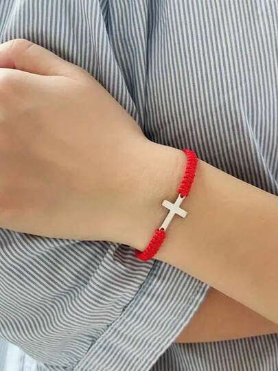 1 Pezzo Braccialetto intrecciato a croce fatto a mano - Corda della fortuna in acciaio inossidabile e cordoncino multicolore | Adatto per uso quotidiano e abbinamento con outfit | Regalo ideale per amici cristiani, compleanni e festività