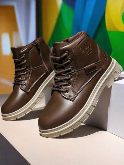 Zapatos de talla grande para hombres, zapatos casuales, zapatos de trabajo, botas de trabajo de caña alta, botas para exteriores, zapatos para senderismo, botas de cuero, color marrón