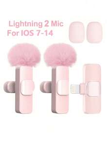 Pink Wireless Lavalier Microphone Mini Portable 2.4GHz Dual Lavalier Microphone Plug And Play Lavalier Microphone With Automatic Noise Cancellation And 60Mah Rechargeable Battery Suitable For Video Recording Live Broadcasting, Interviews