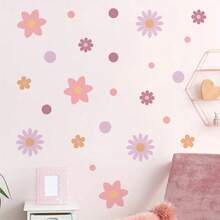 Cartoon Cute Colorful Flower Self-Adhesive Wall Stickers, Girly Style Decor For Kids Room Background - Multicolor - View 3
