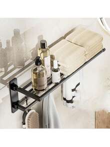 1pc Foldable Towel Rack, Bathroom Organizer Shelf, Wall Mounted Toilet Storage Rack, Multi-Function