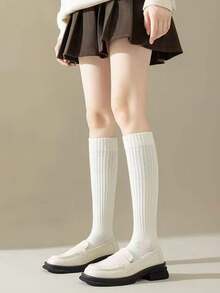 3 Pairs Autumn/Winter Thick Warm Vertical Striped Calf Socks, School Style Long Socks For Women (Random Assortment)