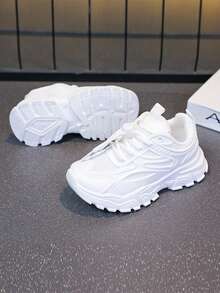 1 Pair Children's Casual Running Shoes, Hook & Loop Closure Design, Lightweight Boys' Running Sneakers, Mesh Fabric Upper, Striped Pattern, Suitable For Daily Wear, Running And Leisure Activities - Spring/Autumn/All Season Lightweight Boys' Running Shoes - White - View 7