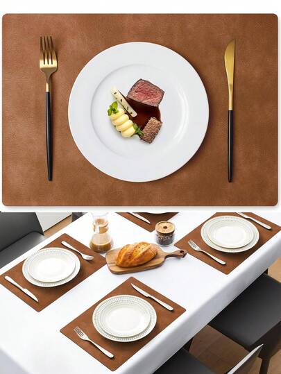 6pcs/Set Placemats - 12 X 18 Inch - Faux Leather 100% Waterproof Oil-Proof Wipeable PU Place Mats, Heat Resistant Reversible Table Mats For Kitchen, Dining, Outdoor