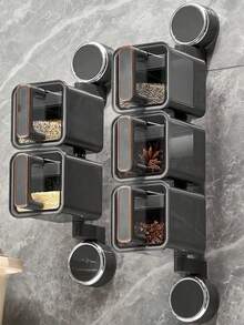 1 buc cutii transparente pentru condimente cu rotație de 360 de grade, montate pe perete, set combinat de borcane pentru condimente, pentru blaturi de bucătărie și depozitarea alimentelor, design ușor de lux cu ventuză, fără nevoie de perforator