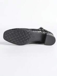 Women's Square Toe Casual Comfortable Rhinestone Buckle Chunky Heel Soft Bottom Work Shoes - Black - View 10