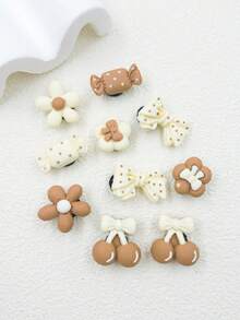 10件套卡通樱桃蝴蝶结树脂花糖果棕色树脂装饰套装，适用于休闲鞋和凉鞋，DIY鞋履配件，装饰礼品创意 - 彩色 - 查看 7