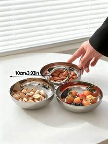 1 件不锈钢茶点盘，客厅水果、糖果、开胃菜、干果托盘、小点心盘食物拼盘 - 銀色 - 查看 4