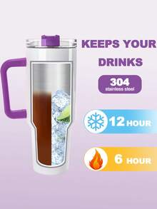 40 Oz Tumbler With Handle And Straw, 100% Leakproof Insulated Tumbler With Lid And Flexible SoftSip Straw, Cup Holder Friendly Insulated Stainless Steel Travel Mug For Iced Coffee, Tea, Hot And Cold Drink - Tay cầm màu trắng + tím - Xem 3